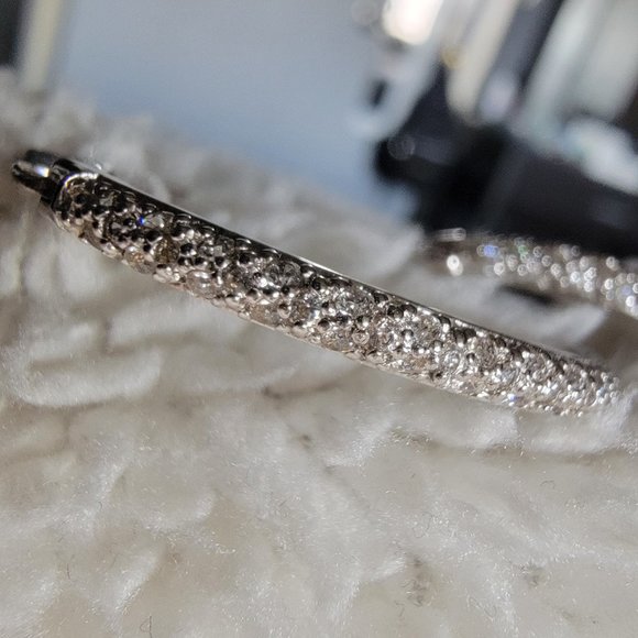 Women's Large Sterling Silver CZ Hoop Earrings - Picture 5 of 9